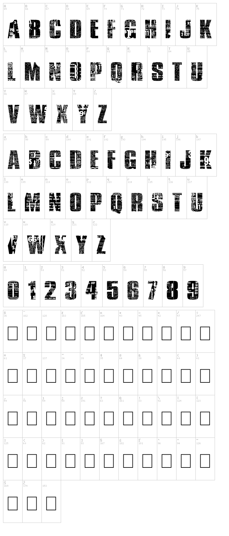 Buy More font map